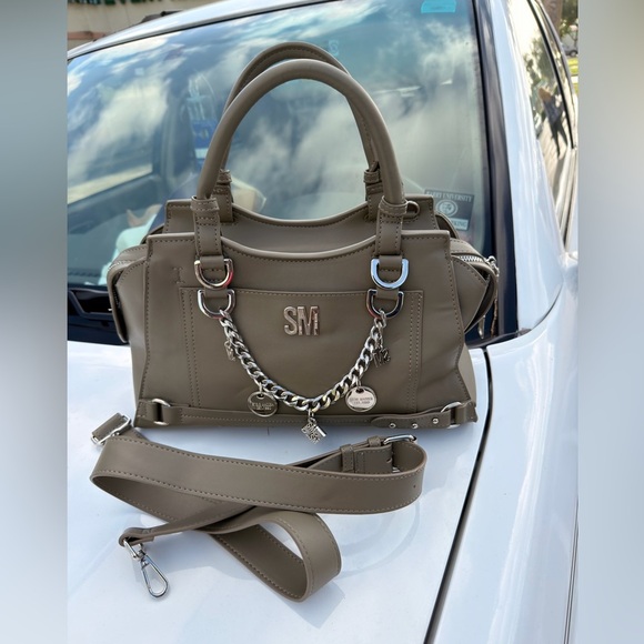 Steve Madden Handbags - Steve Madden Taupe Satchel with Chain Charm